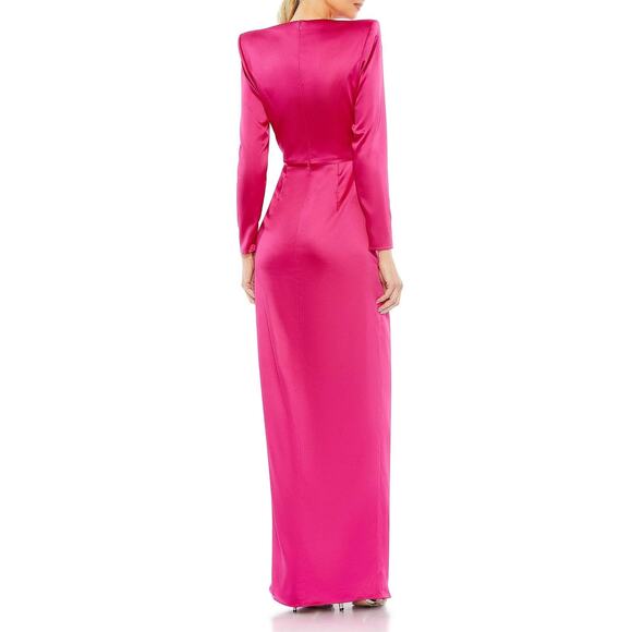 Mac Duggal 26676 Magenta Pink Satin Long Sleeve Structured Bow Gown Size 4 NWT - Picture 2 of 8